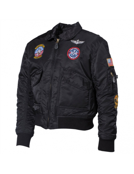 CAZADORA BOMBER NIÑO PARCHES NEGRA